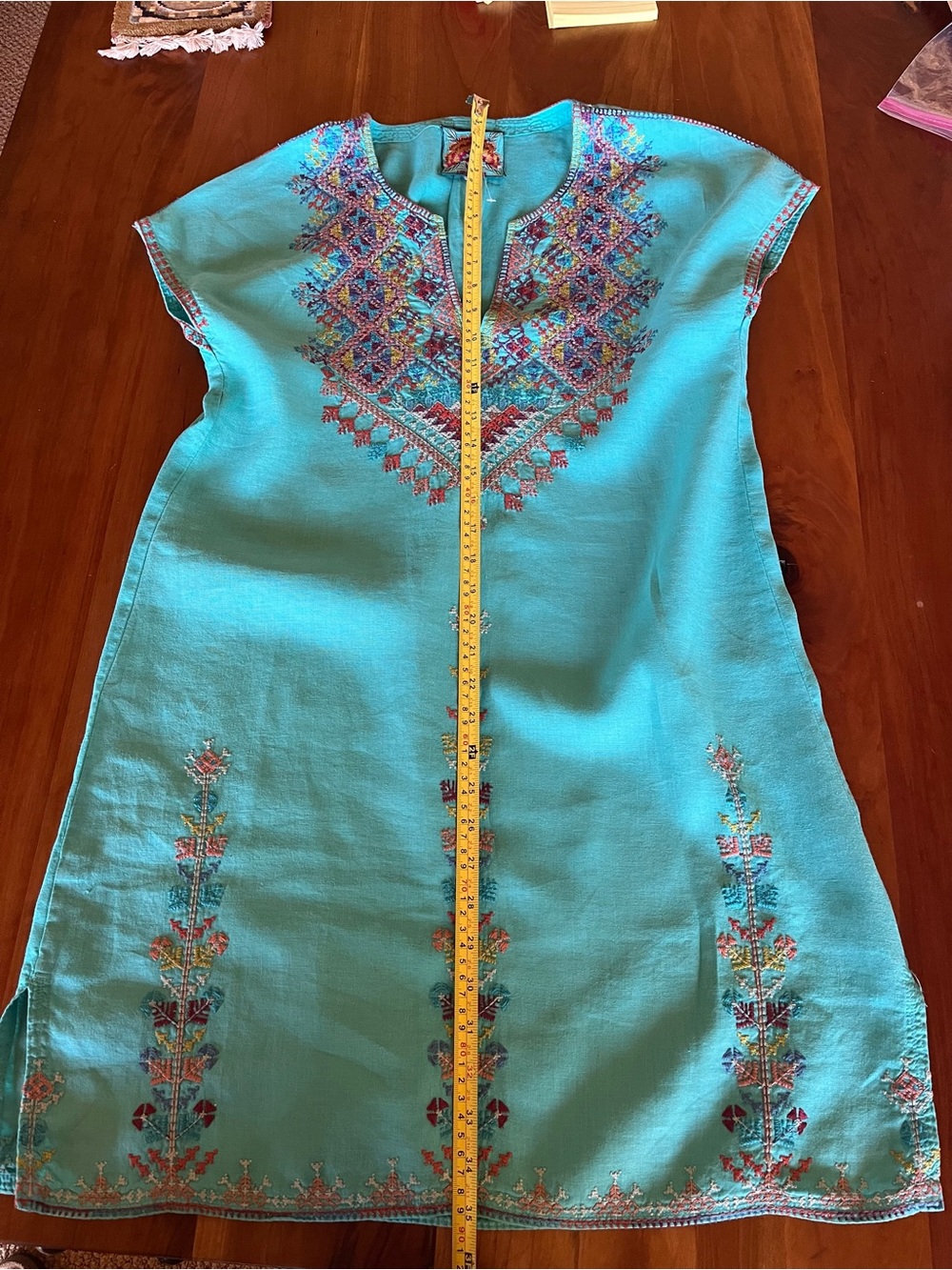 Johnny Was Turquoise Embroidered V‑Neck Dress / Tunic - XS - NWOT - Picture 5 of 5
